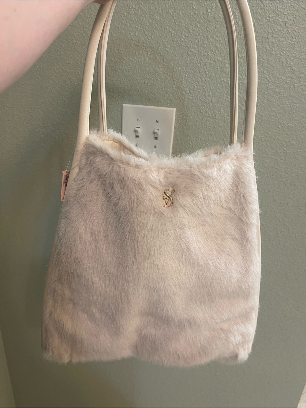 PINK Victoria's Secret Faux Fur Shoulder Bag in Light Cream